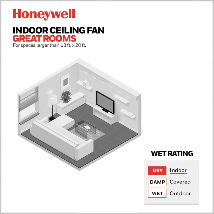 Honeywell Xerxes Ceiling Fan, Quiet Motor and Remote Control, 62" (Open Box) - VMInnovations