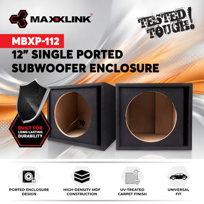 Maxxlink MBXP-112 12" Single Ported Subwoofer Box Enclosure, Universal Fit,Black - VMInnovations