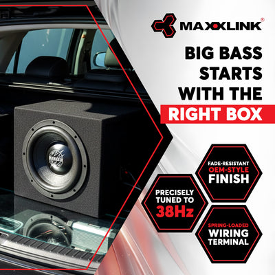 Maxxlink MBP-110 10" Single Sealed Subwoofer Box Enclosure, Universal Fit, Black - VMInnovations