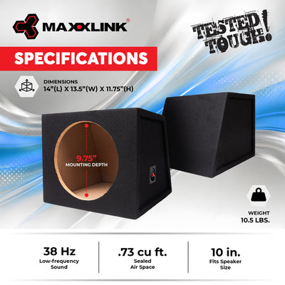 Maxxlink MBP-110 10" Single Sealed Subwoofer Box Enclosure, Universal Fit, Black - VMInnovations