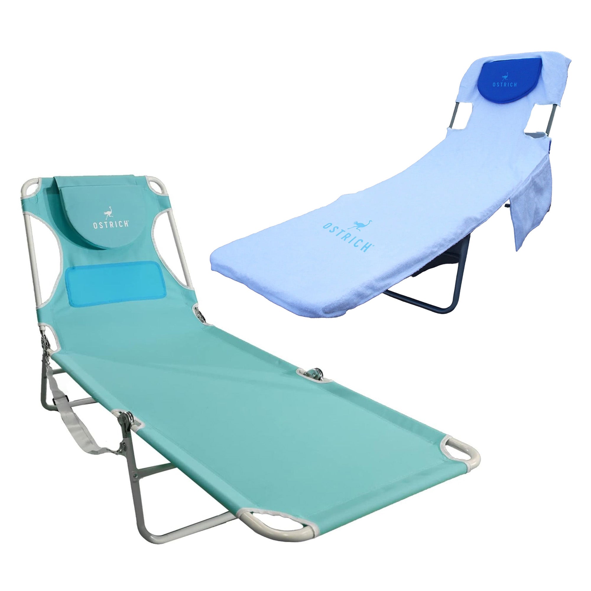 Ostrich Custom Fitted Beach Towel & Ladies Chaise Lounge Beach Pool Chair, Aqua