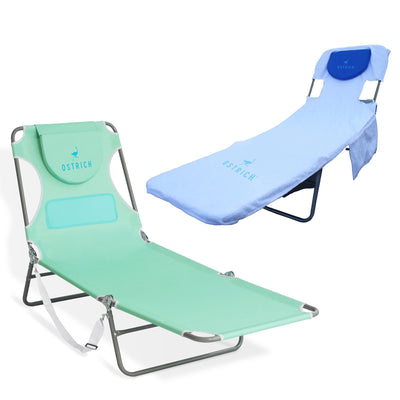 Ostrich Custom Fitted Beach Towel & Ladies Chaise Lounge Beach Pool Chair, Teal