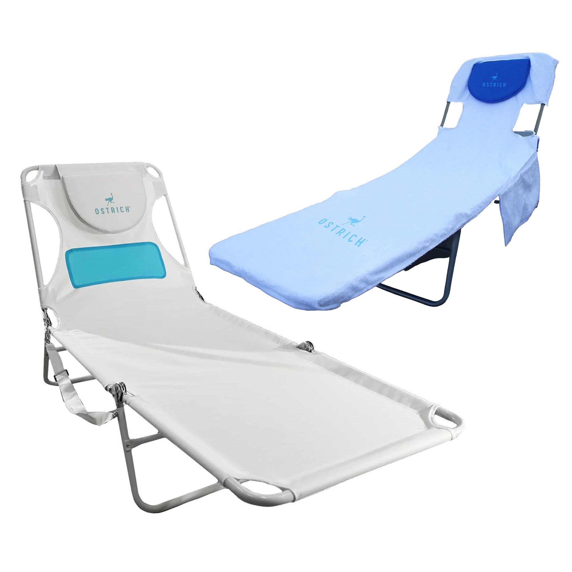 Ostrich Custom Fitted Beach Towel & Ladies Chaise Lounge Beach Pool Chair, White