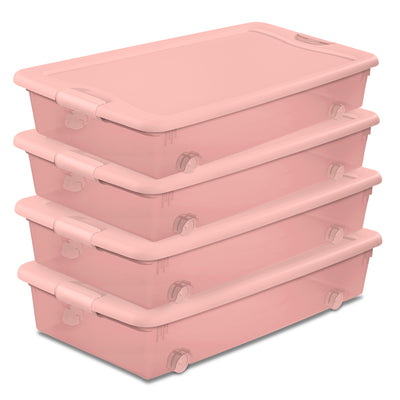 Sterilite 56 Qt Wheeled Under Bed Storage Container Plastic Bin, Blush, 4 Pack - VMInnovations
