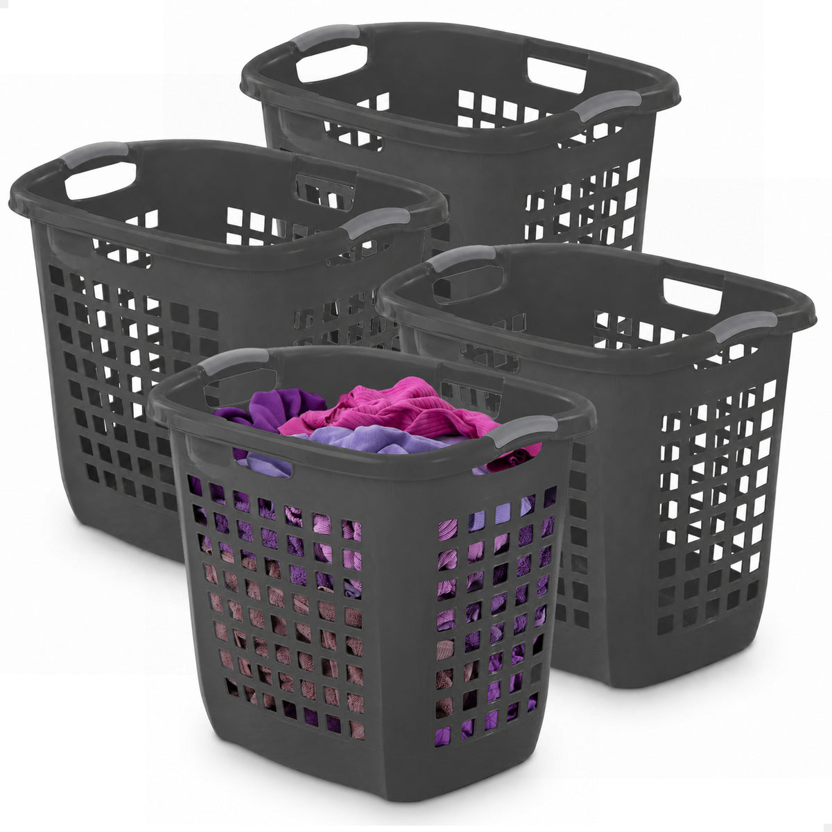 Sterilite Ultra Easy Carry Laundry Basket, 2.1 Bushel with Handles, Grey, 4 Pack - VMInnovations