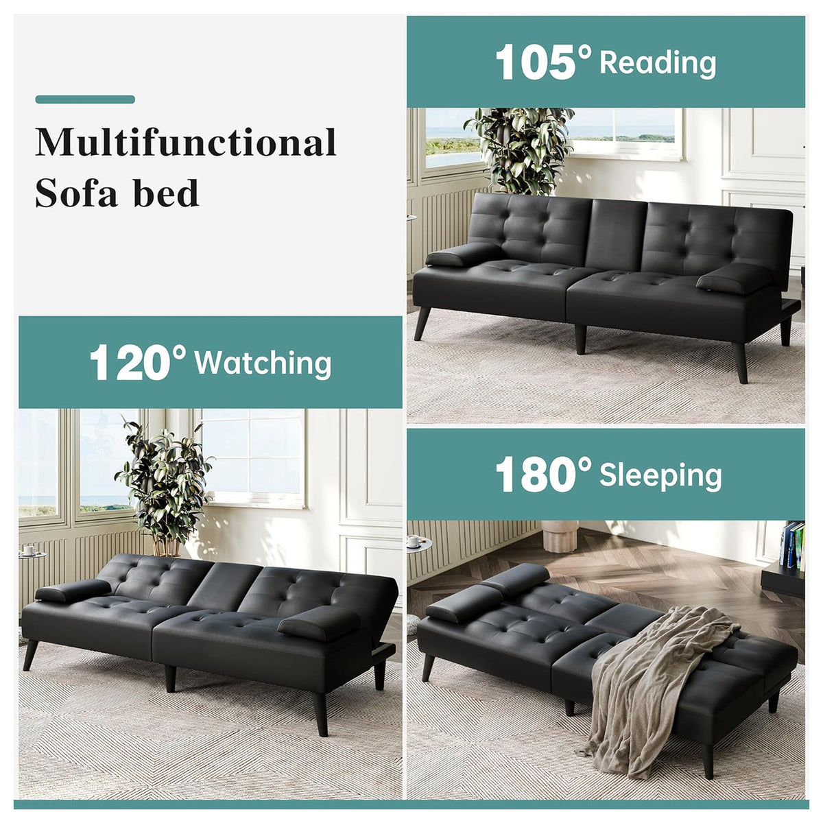 Meilocar 64" Futon Sofa Bed Couch, Convertible Sofa w/Cup Holders (For Parts) - VMInnovations