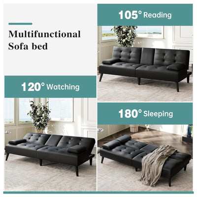 Meilocar 64" Futon Sofa Bed Couch, Convertible Sofa w/Cup Holders (For Parts) - VMInnovations