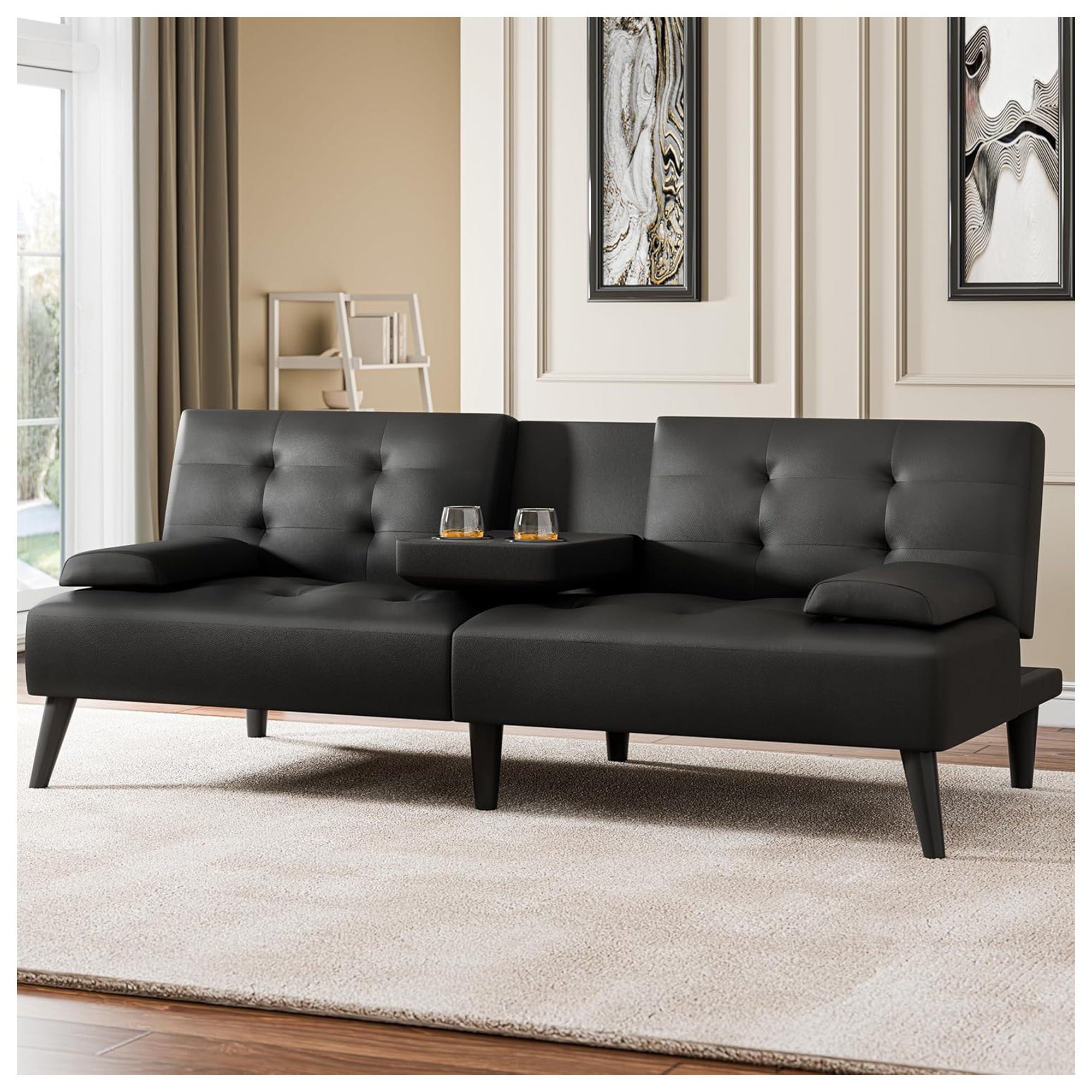 Meilocar 64" Futon Sofa Bed Couch, Convertible Sofa w/Cup Holders (For Parts) - VMInnovations