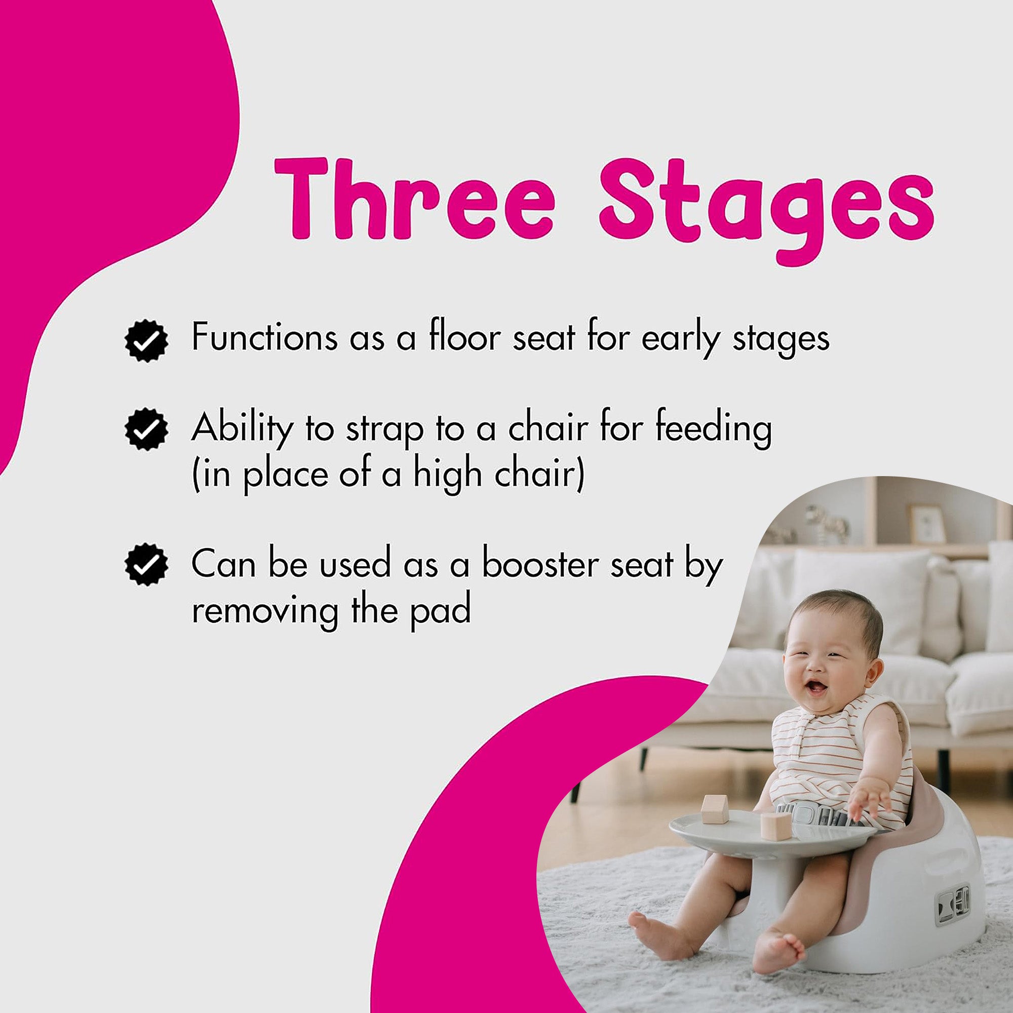 Bumbo Toddler Multi Seat 3-in-1 Booster High Chair and Tray, Sonoran Rose, 2 Pack