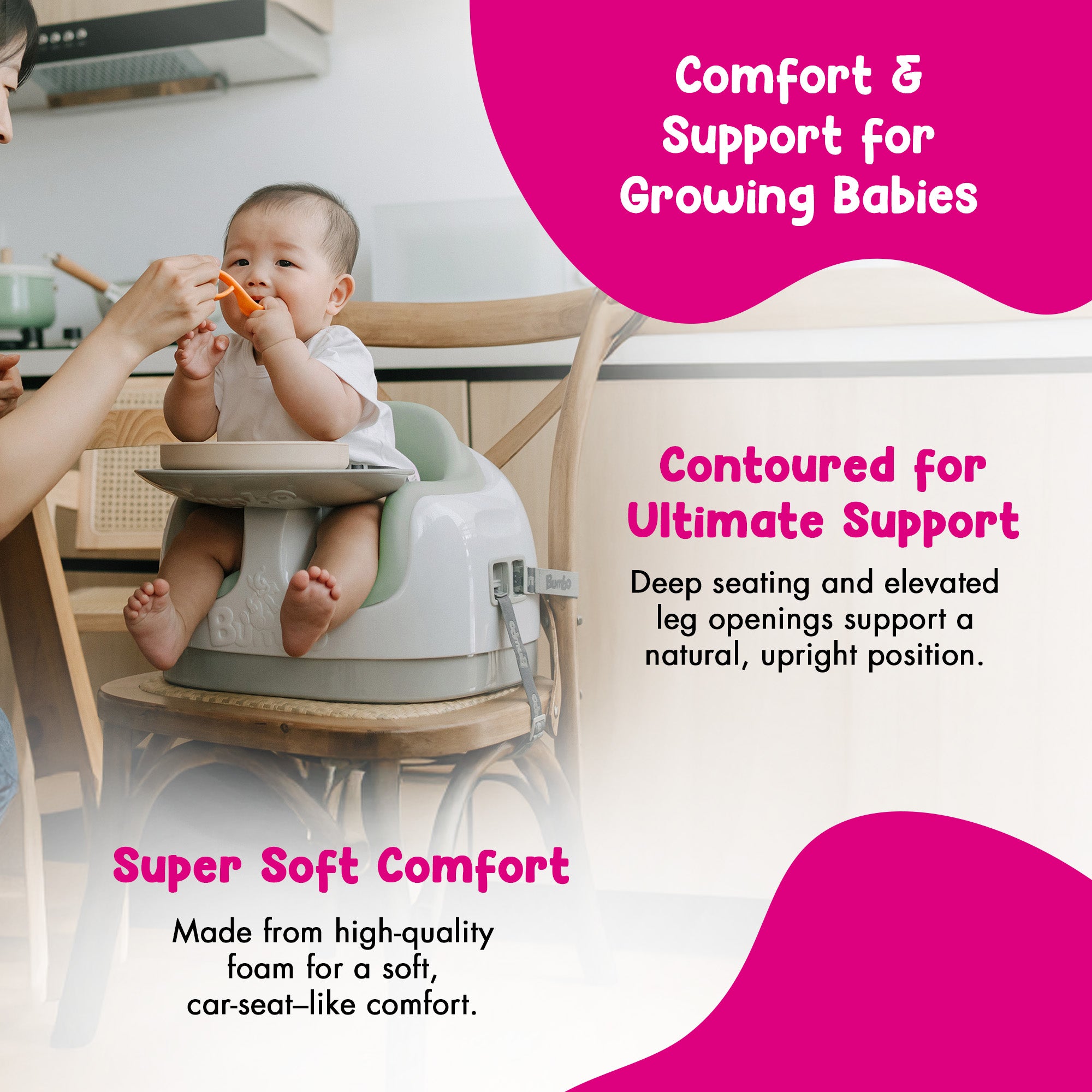 Bumbo Baby Toddler Adjustable 3-in-1 Booster Seat/High Chair & Tray, Agave - VMInnovations
