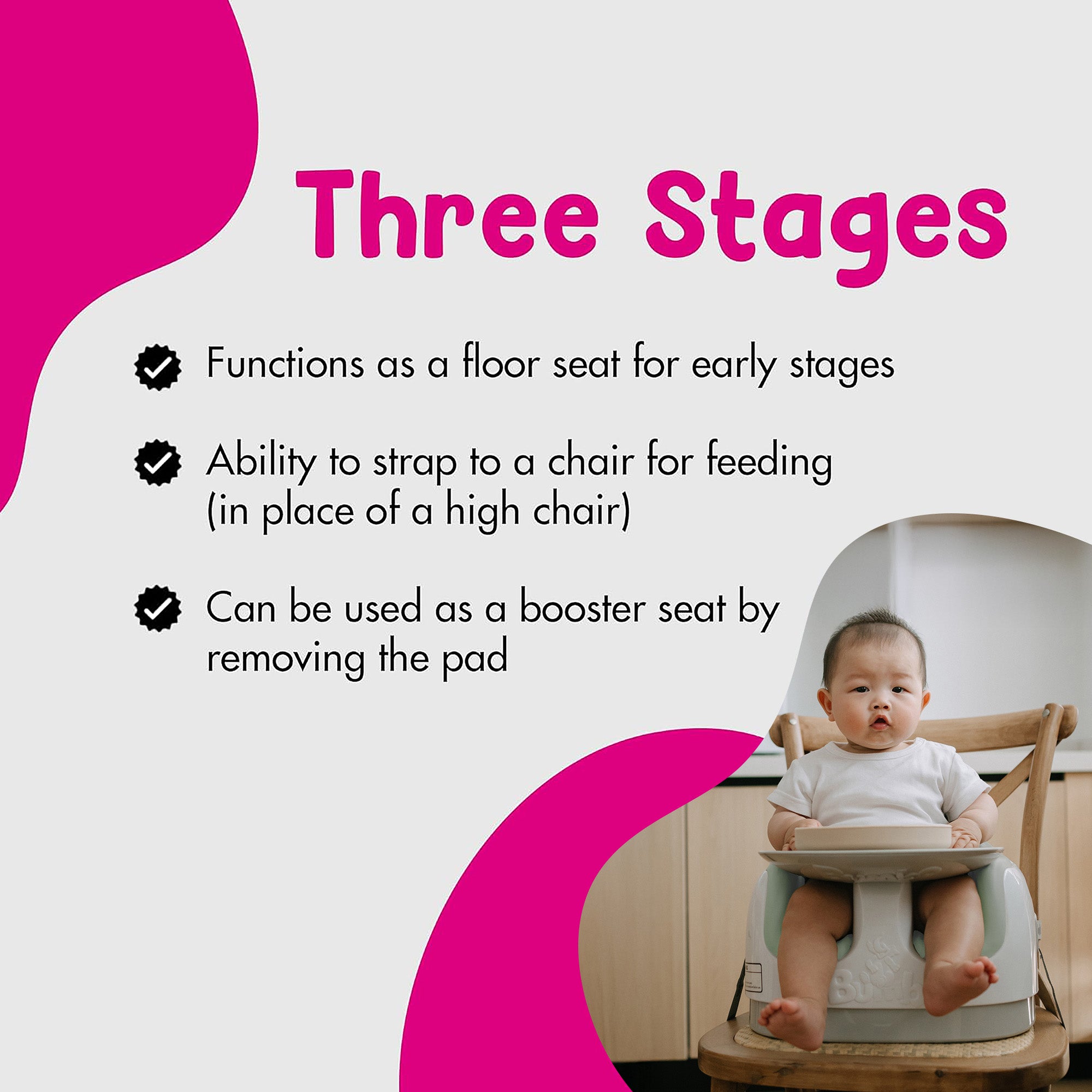Bumbo Baby Toddler Adjustable 3-in-1 Booster Seat/High Chair & Tray, Agave - VMInnovations