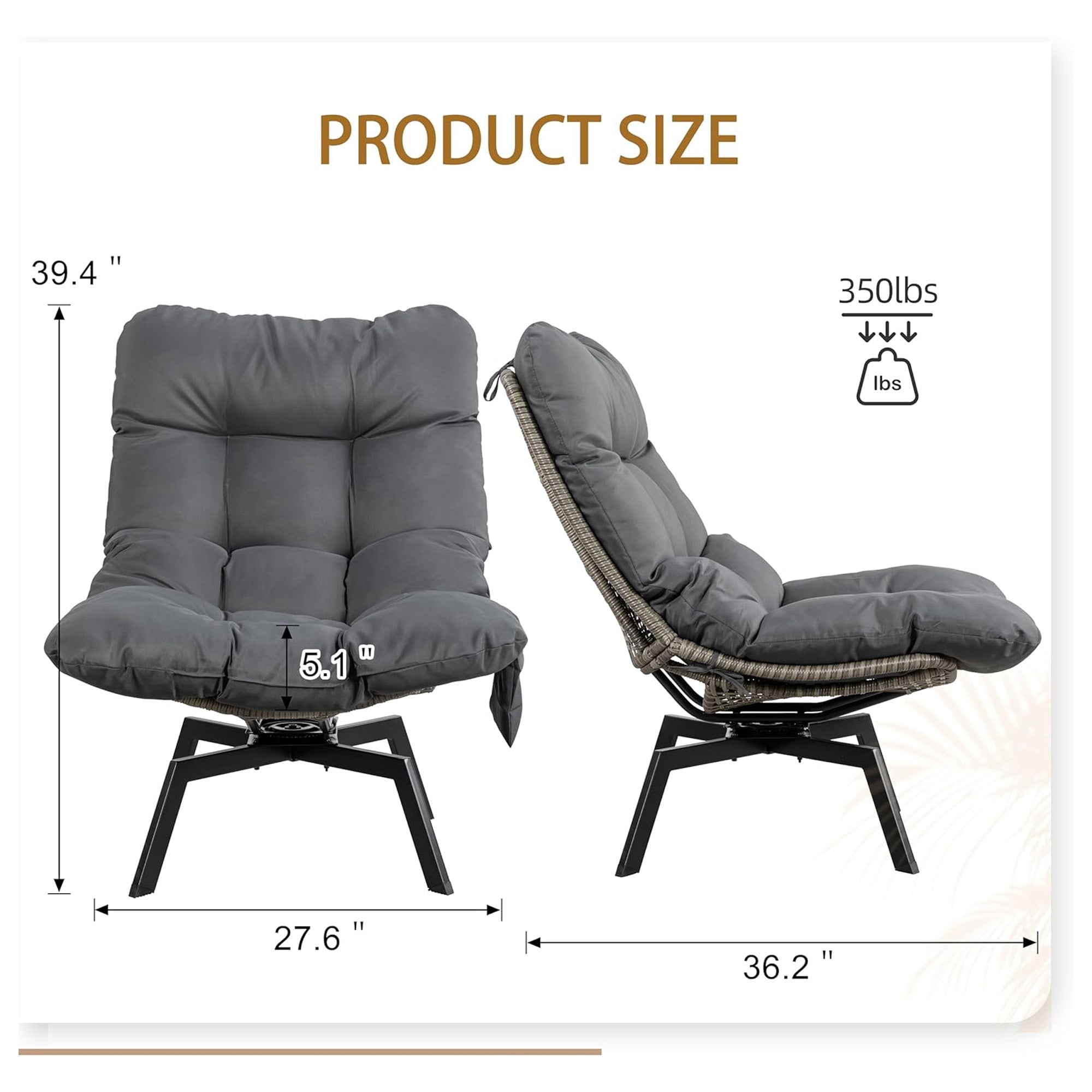 JAMFLY Swivel Accent Chair w/Cushion, Modern Wicker Seat for Home (Open Box) - VMInnovations