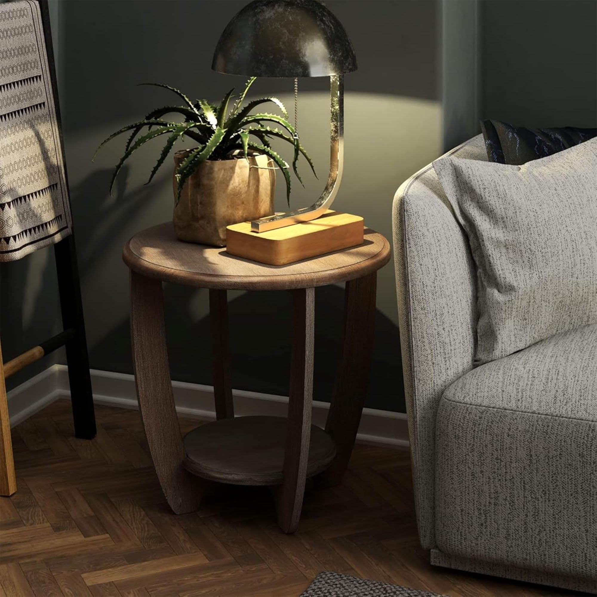 COZAYH Rustic Farmhouse Wooden End Table & Storage Shelf, Vintage Grey(Open Box)