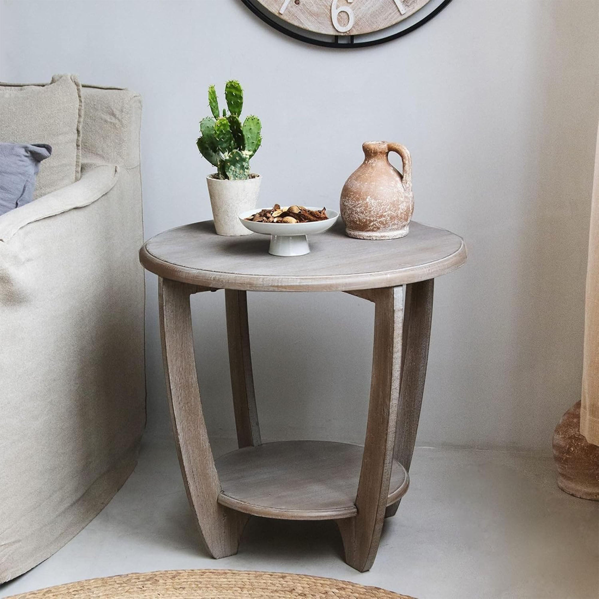 COZAYH Rustic Farmhouse Wooden End Table & Storage Shelf, Vintage Grey(Open Box)