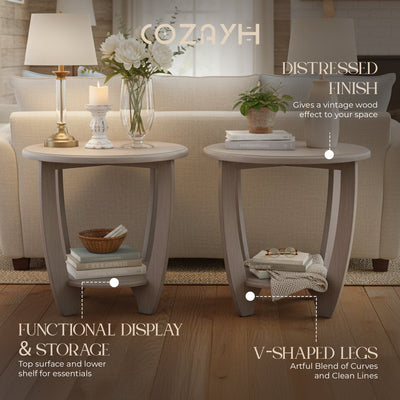 COZAYH Rustic Farmhouse Wooden End Table & Storage Shelf, Vintage Grey(Open Box)