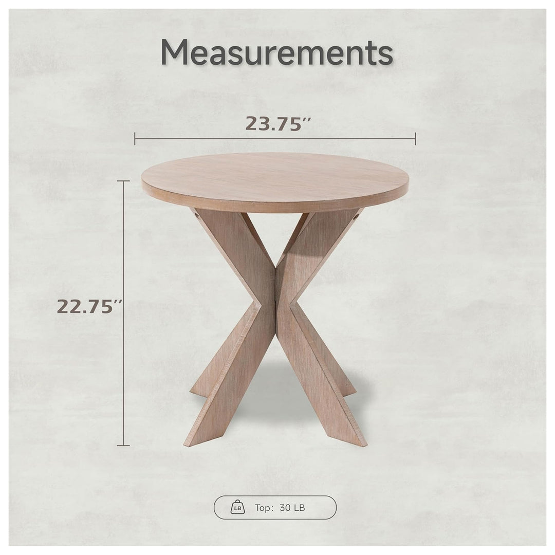 COZAYH Farmhouse Round End Table, Rustic Cross-Leg Design, Grey, Set of 2