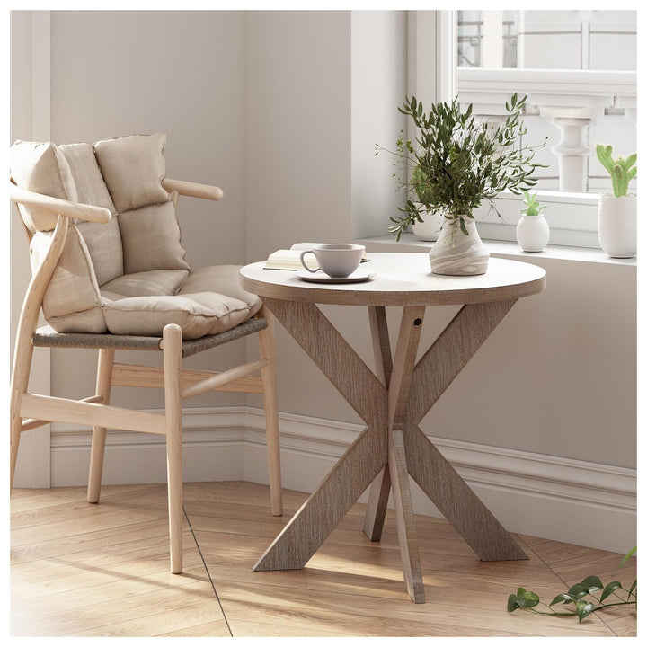 COZAYH Farmhouse Round End Table, Rustic Cross-Leg Design, Grey, Set of 2