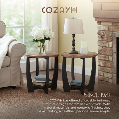 COZAYH Rustic Farmhouse End Table, Storage Shelf for Living Room, 2pc (Open Box)