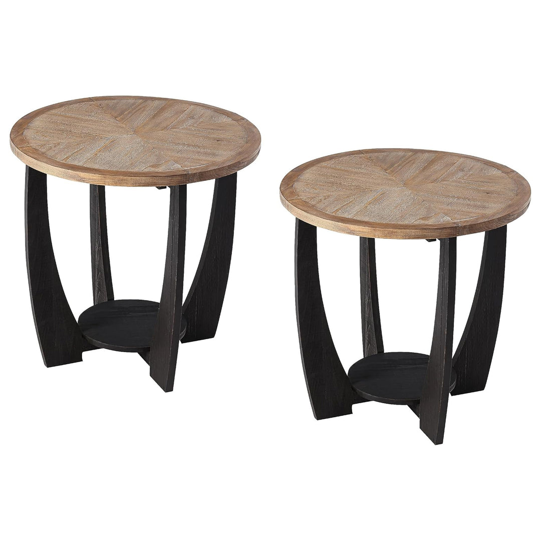 COZAYH Rustic Farmhouse Round End Table for Living Room Decor, Black, Set of 2