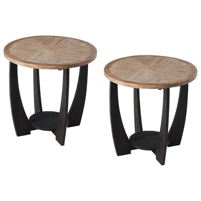 COZAYH Rustic Farmhouse End Table, Storage Shelf for Living Room, 2pc (Open Box)