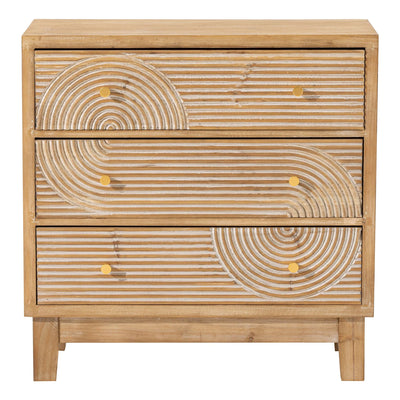COZAYH 3-Drawer Farmhouse Dresser, Rustic Ring Motif Nightstand, Natural Wood - VMInnovations