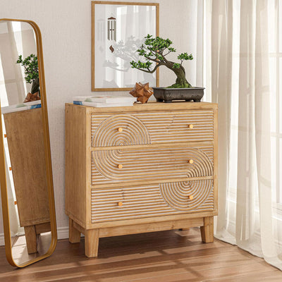 COZAYH 3-Drawer Farmhouse Dresser, Rustic Ring Motif Nightstand (Open Box)
