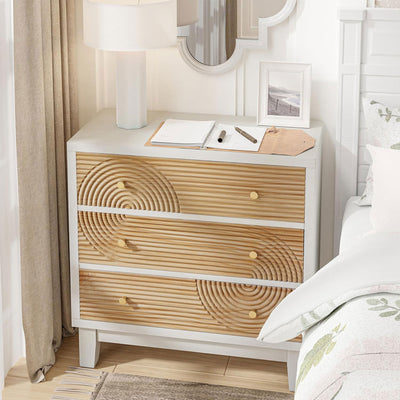 COZAYH 3-Drawer Farmhouse Dresser, Rustic Ring Motif Nightstand,(Open Box)