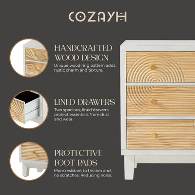 COZAYH 3-Drawer Farmhouse Dresser, Rustic Ring Motif Nightstand,(Open Box)