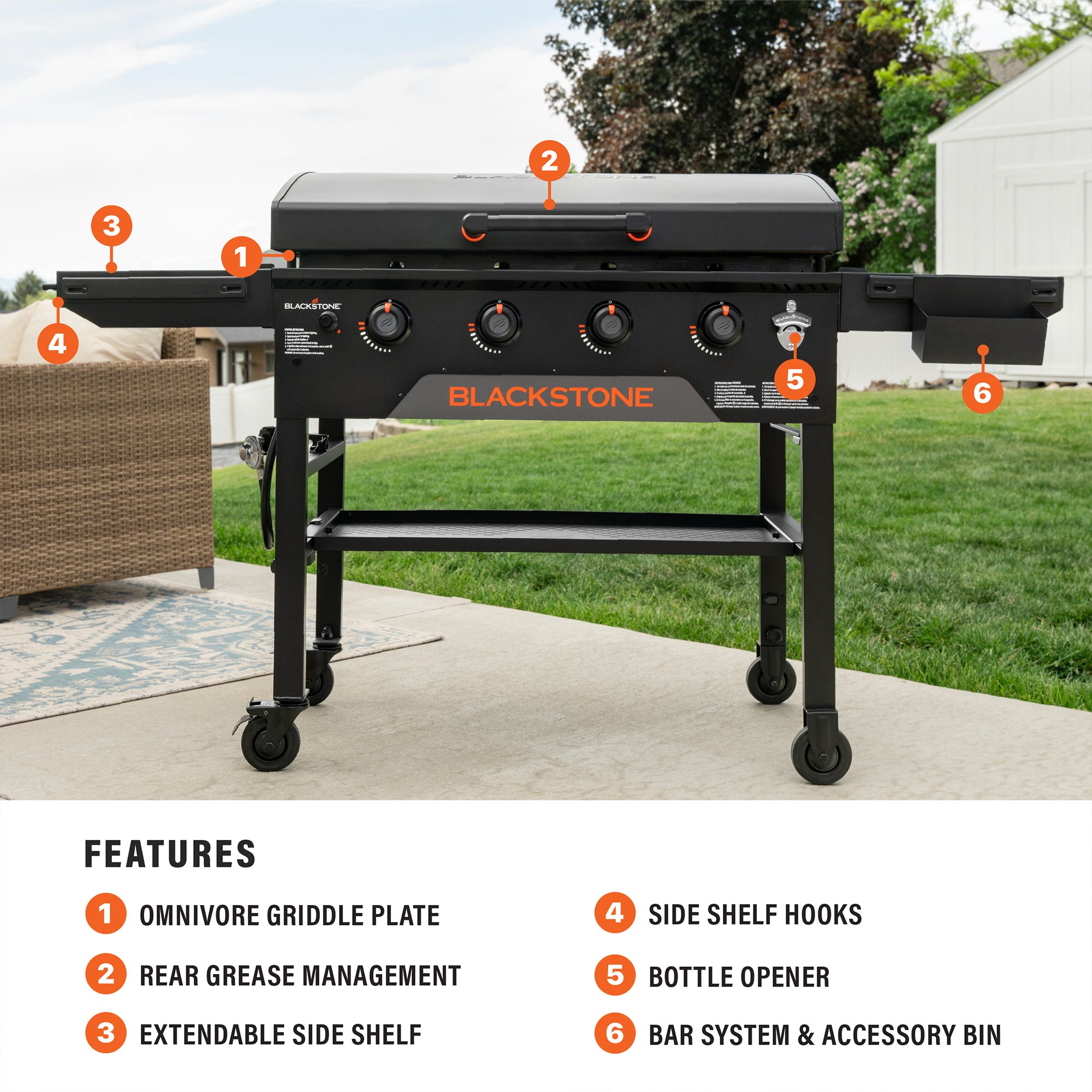 Blackstone 36" Griddle, Outdoor Grill w/Hood, Side Shelves & Wheels (Open Box)