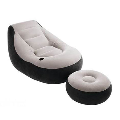 Intex 68564E Ultra Lounge Inflatable Chair with Cup Holder and Ottoman Set, Gray