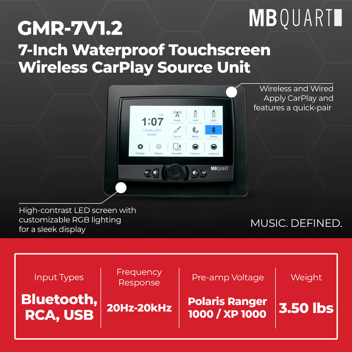 MB Quart 7" Touchscreen Wireless CarPlay Android Auto Car Powersports Receiver