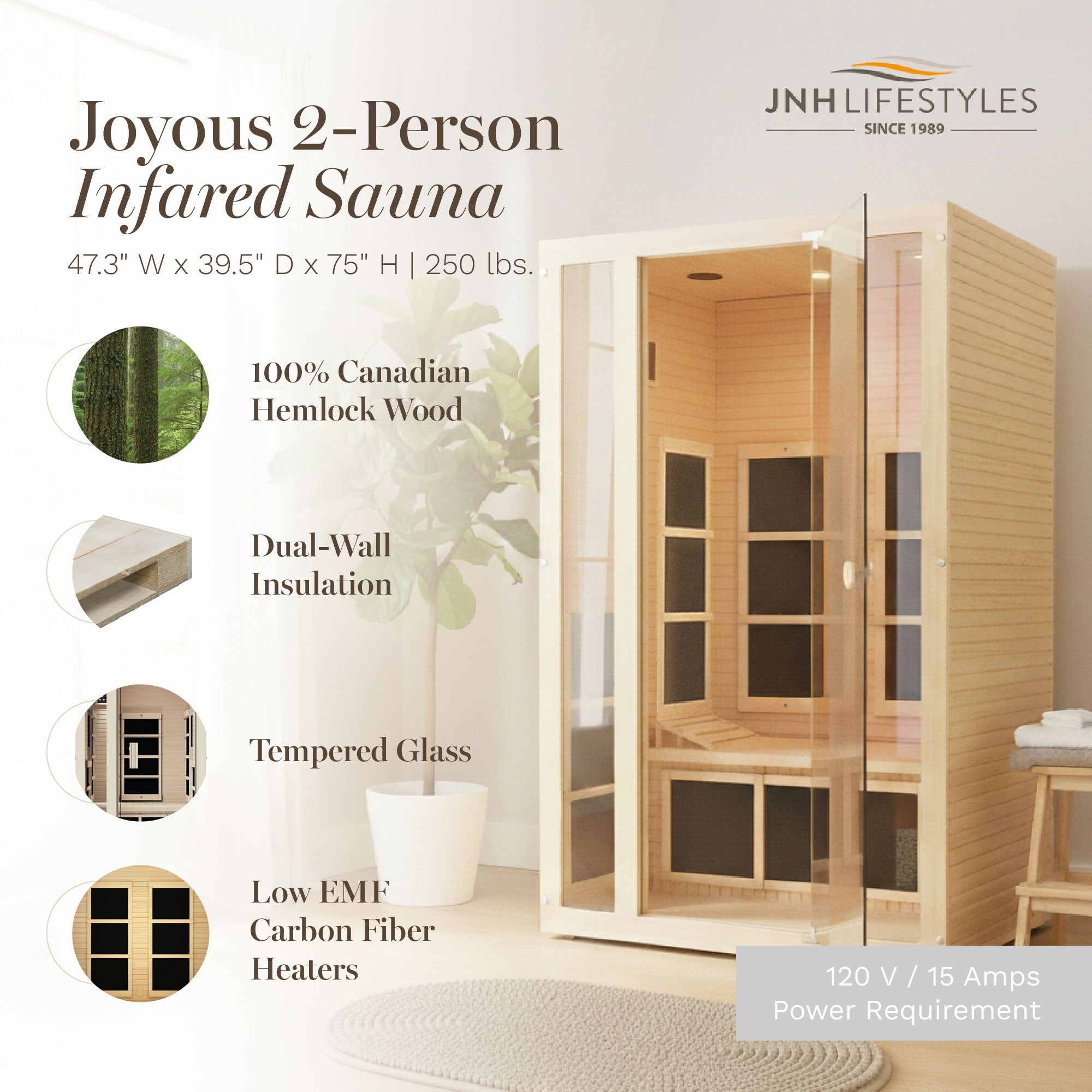 JNH Lifestyles Joyous Indoor Home Infrared Sauna w/Chromotherapy Light(Open Box)