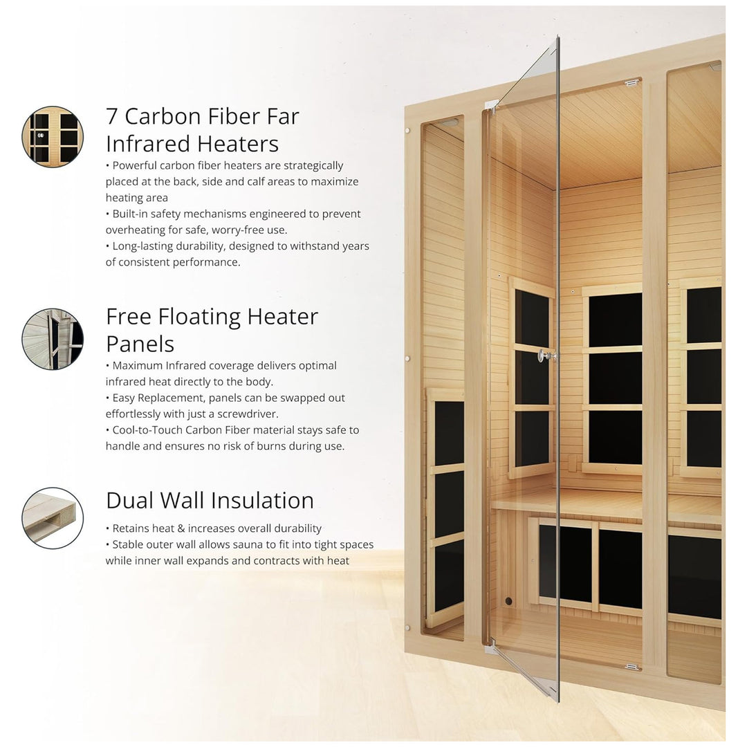 JNH Lifestyles Joyous 2 Person Indoor Home Infrared Sauna with Red Light Therapy