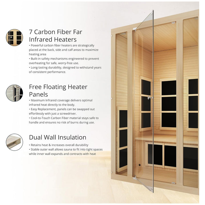 JNH Lifestyles Joyous 2 Person Indoor Home Infrared Sauna with Red Light Therapy