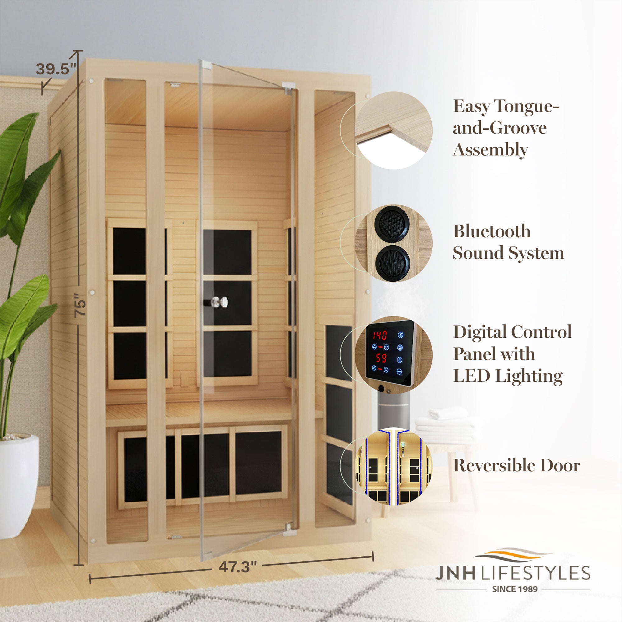 JNH Lifestyles Joyous Indoor Home Infrared Sauna w/Chromotherapy Light(Open Box)