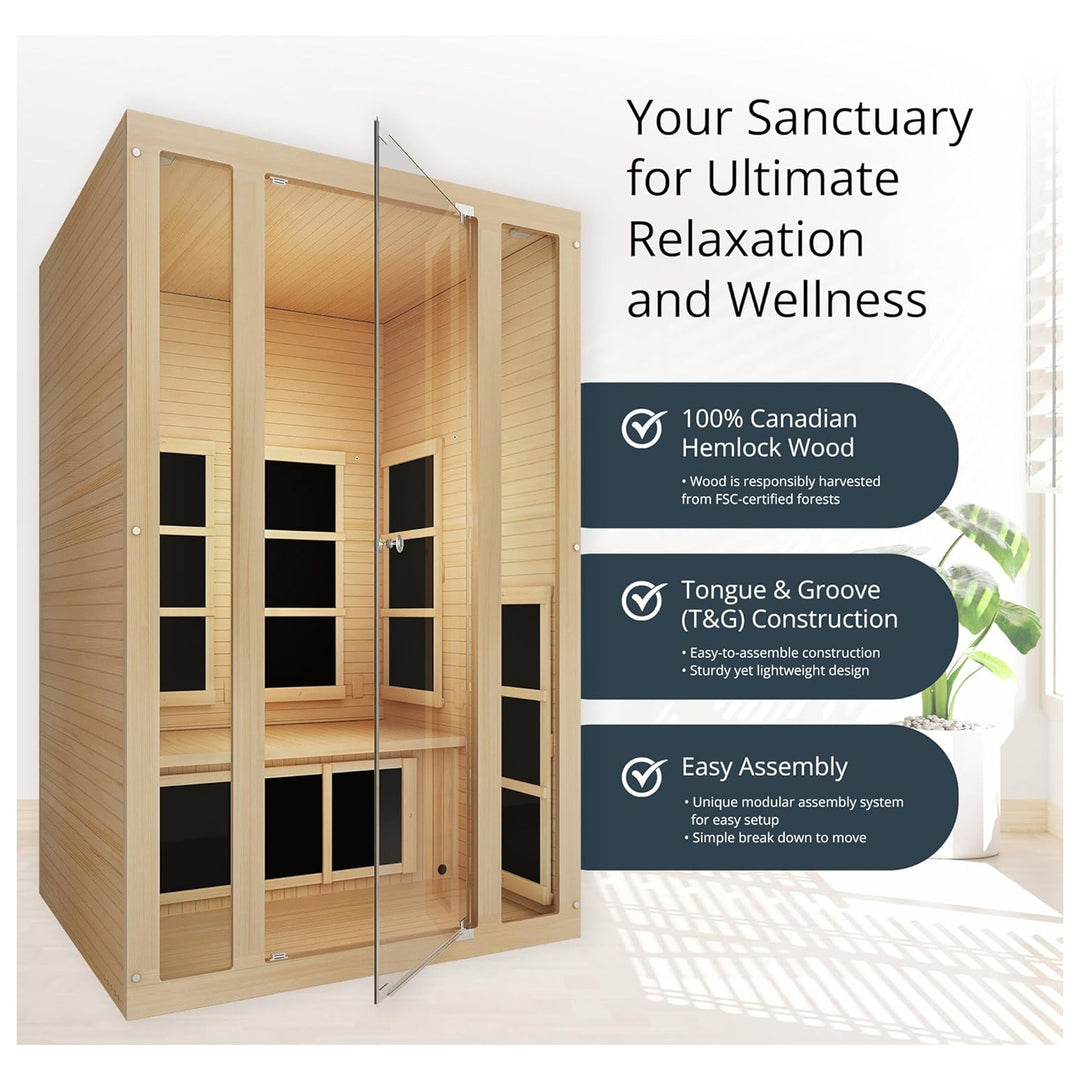 JNH Lifestyles Joyous 2 Person Indoor Home Infrared Sauna with Red Light Therapy