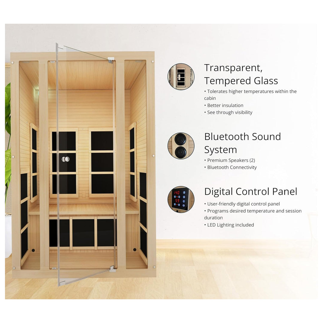 JNH Lifestyles Joyous 2 Person Indoor Home Infrared Sauna with Red Light Therapy