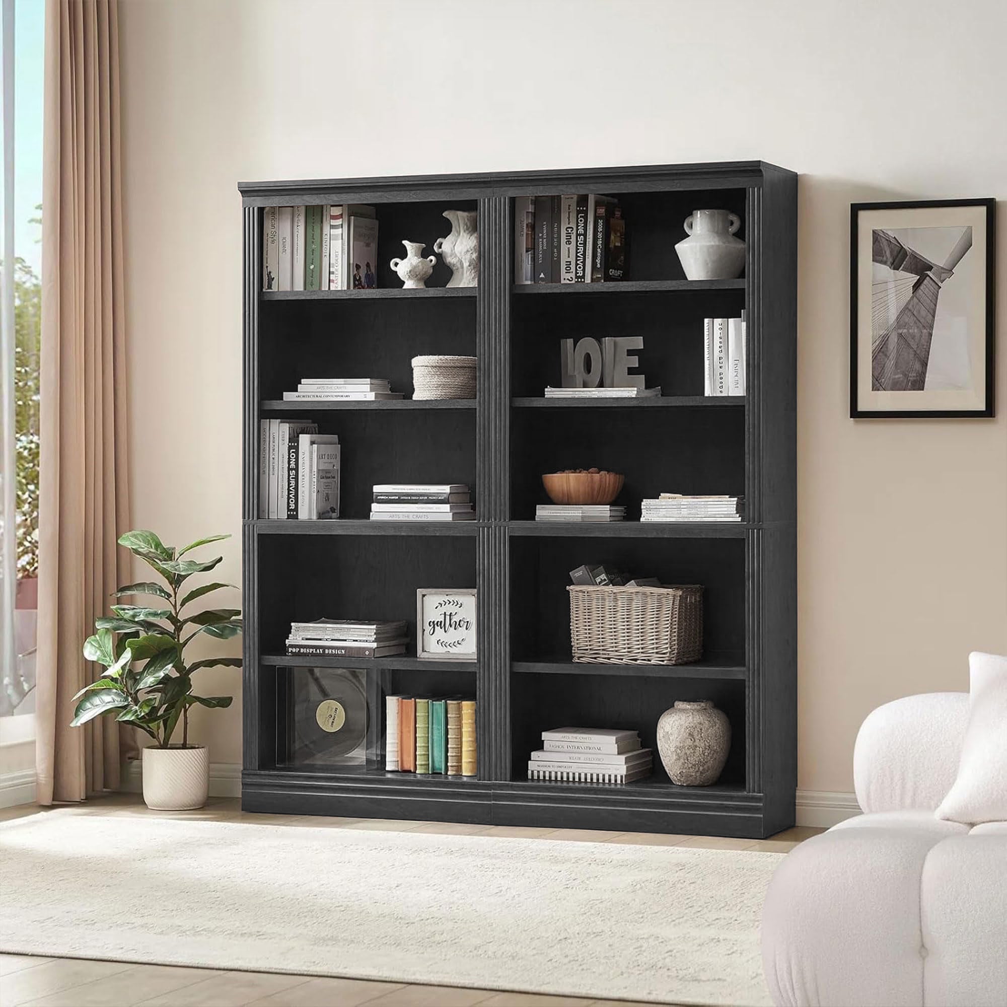 VAUXHILL & CO. Halston Standard Bookcase, Adjustable Shelving Unit, Black