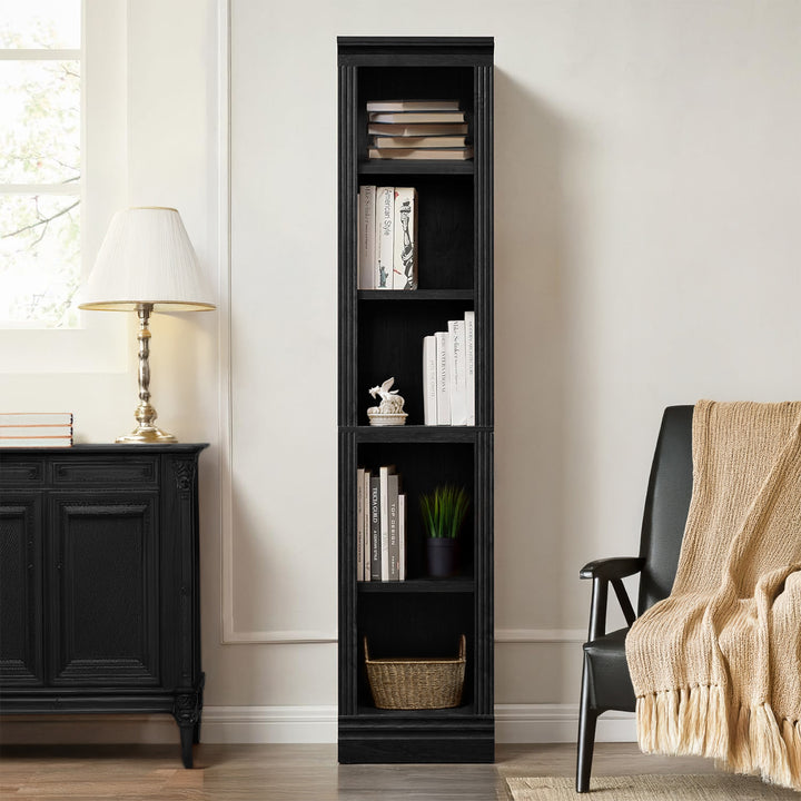 VAUXHILL & CO. Halston Narrow Bookcase, Adjustable Storage Shelving Unit, Black