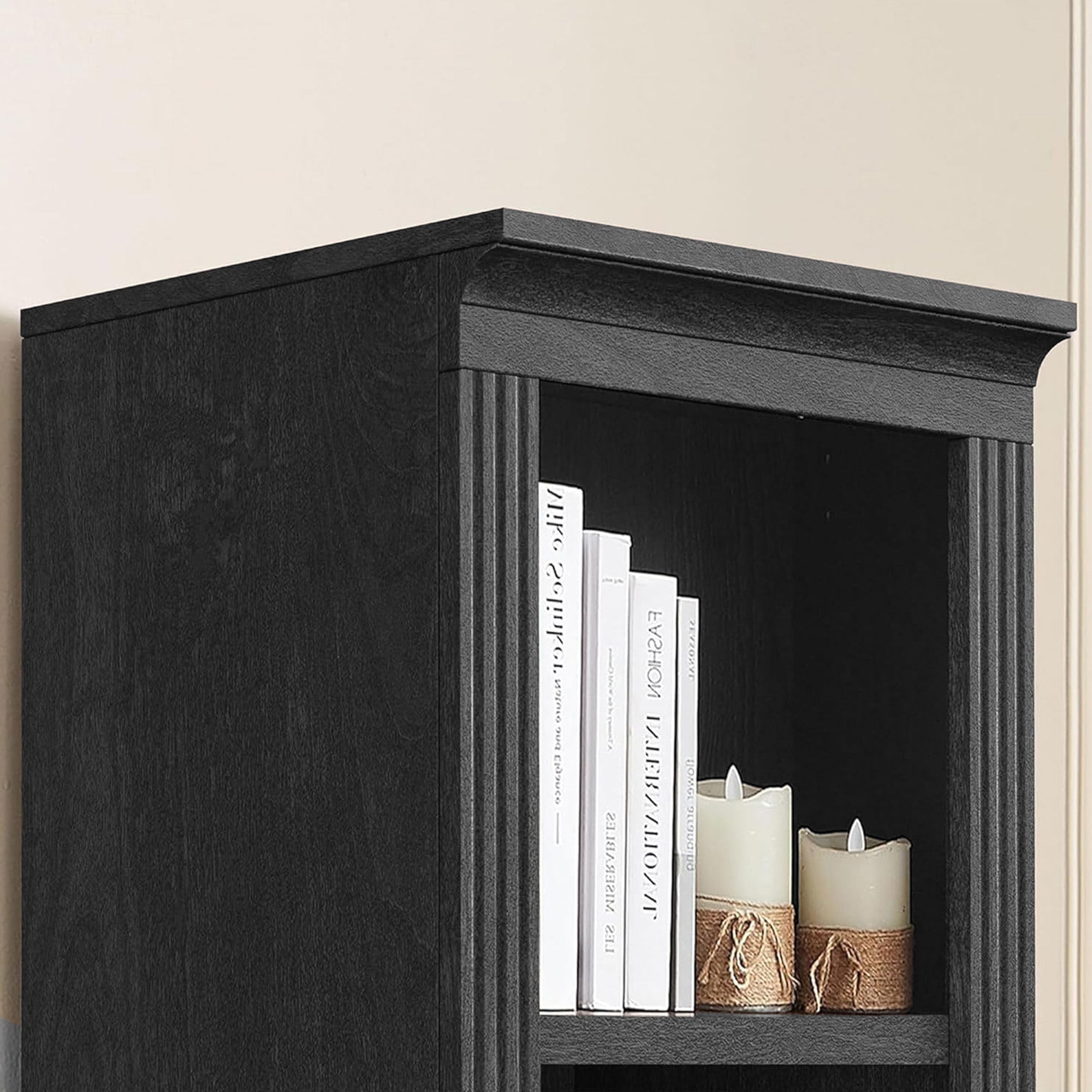 VAUXHILL & CO. Halston Narrow Bookcase, Adjustable Storage Shelving Unit, Black