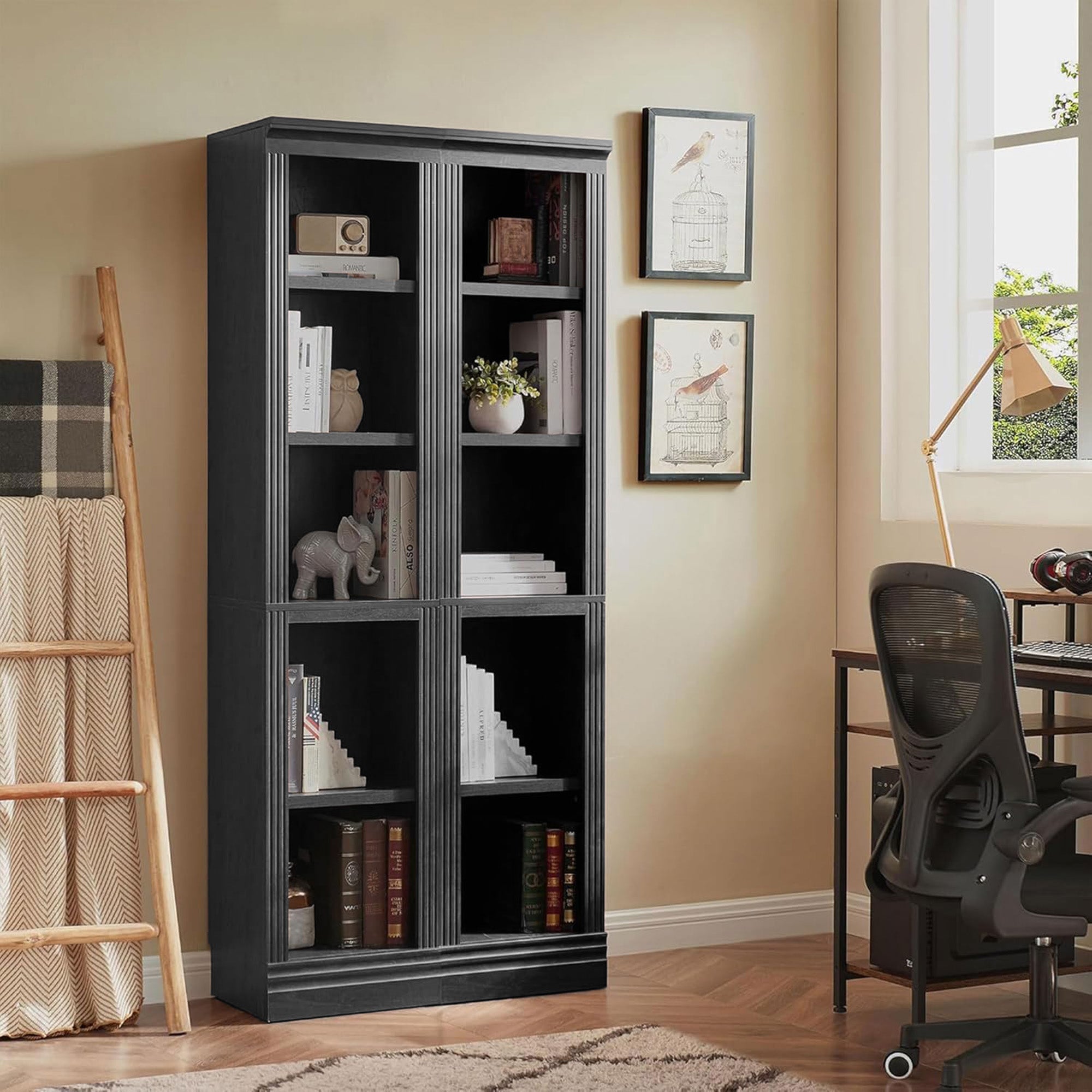 VAUXHILL & CO. Halston Narrow Bookcase, Adjustable Storage Shelving Unit, Black