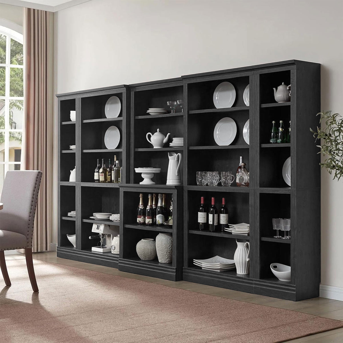 VAUXHILL & CO. Halston Narrow Bookcase, Adjustable Storage Shelving Unit, Black