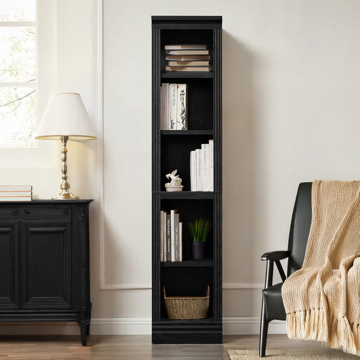 VAUXHILL & CO. Halston Narrow Bookcase, Adjustable Storage Shelving Unit, Black