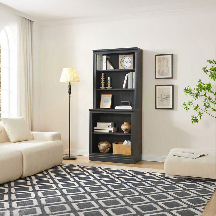 VAUXHILL & CO. Halston Multi-Depth Bookcase, Adjustable Shelving Unit, Black