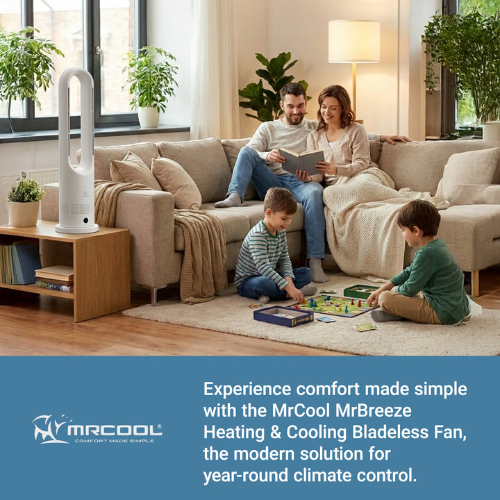 MrCool MrBreeze 4K BTU Portable Bladeless Heater and Cooling Tower Fan, White