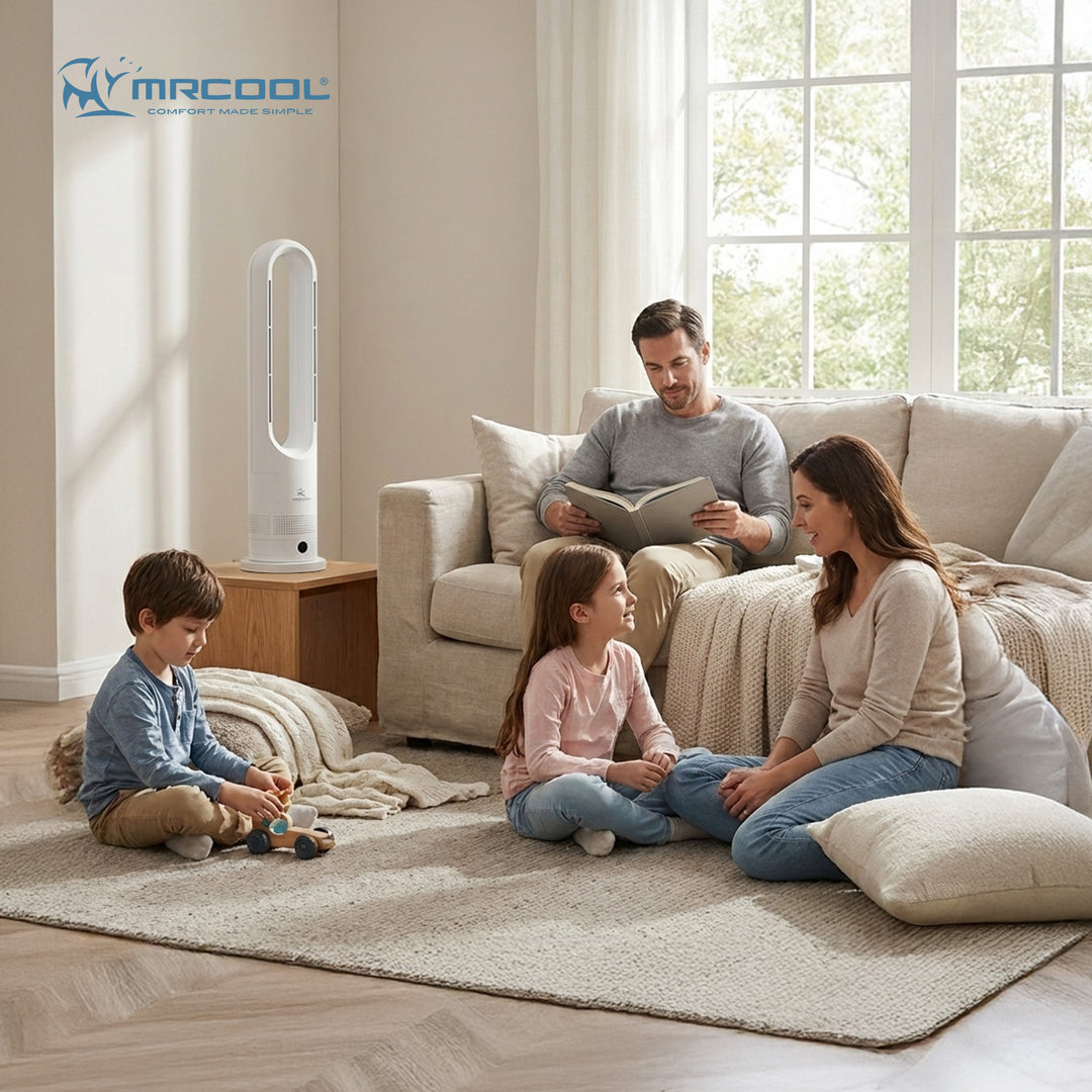 MrCool MrBreeze 4K BTU Portable Bladeless Heater and Cooling Tower Fan, White