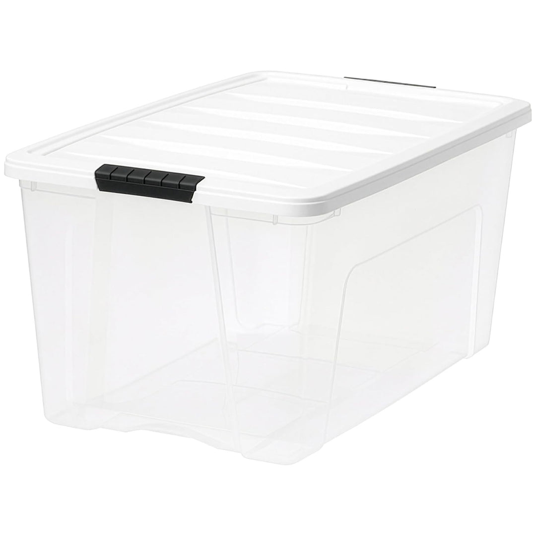 IRIS USA 4 Pack 72 Quart Stackable Plastic Storage Bins with Lids, Clear/White
