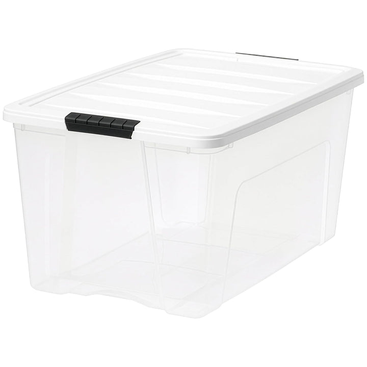 IRIS USA 4 Pack 72 Quart Stackable Plastic Storage Bins with Lids, Clear/White