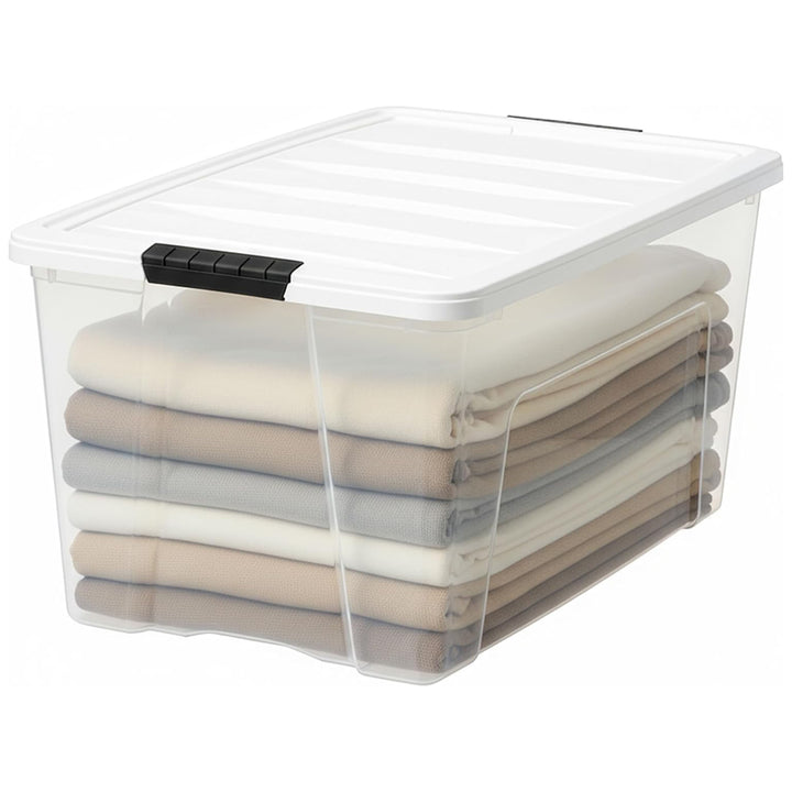 IRIS USA 4 Pack 72 Quart Stackable Plastic Storage Bins with Lids, Clear/White