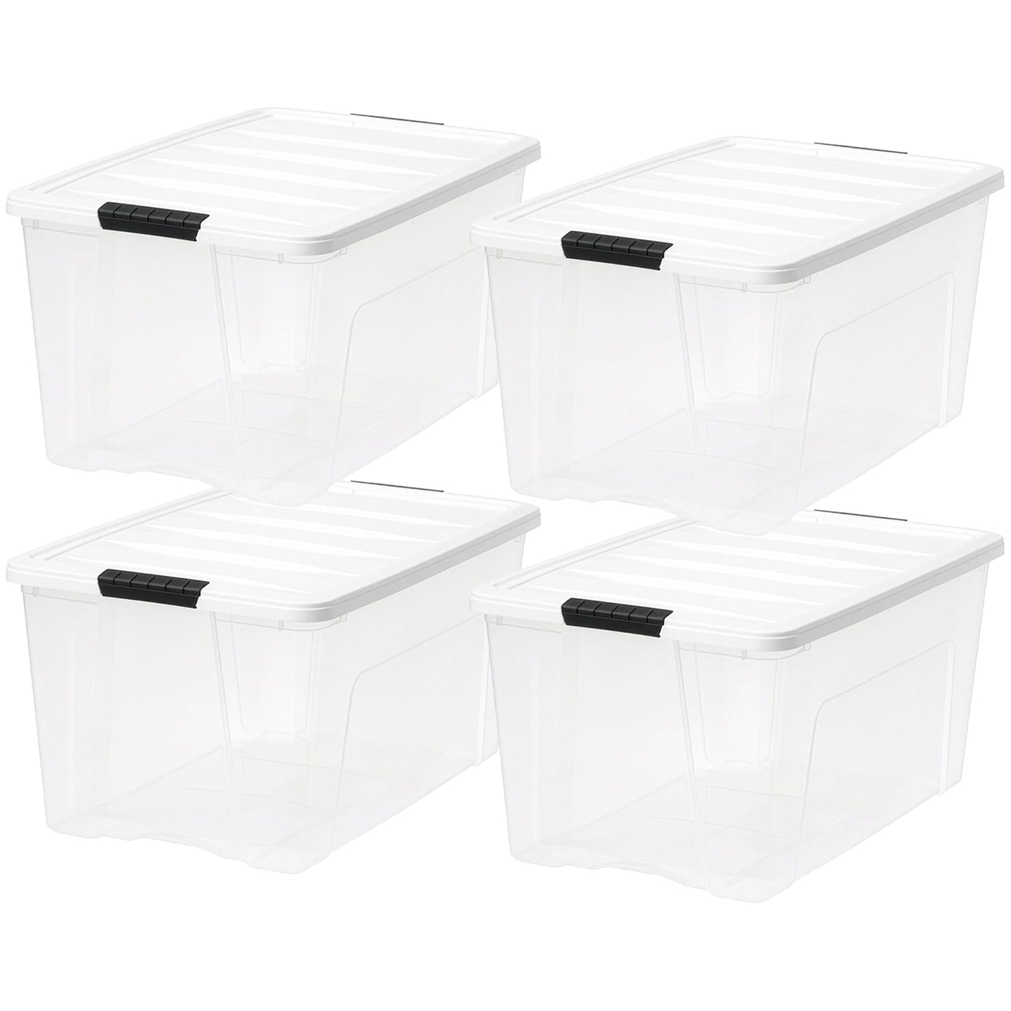 IRIS USA 8 Pack Stackable Plastic Storage Bins with Lids, 72 Quart, Clear/White
